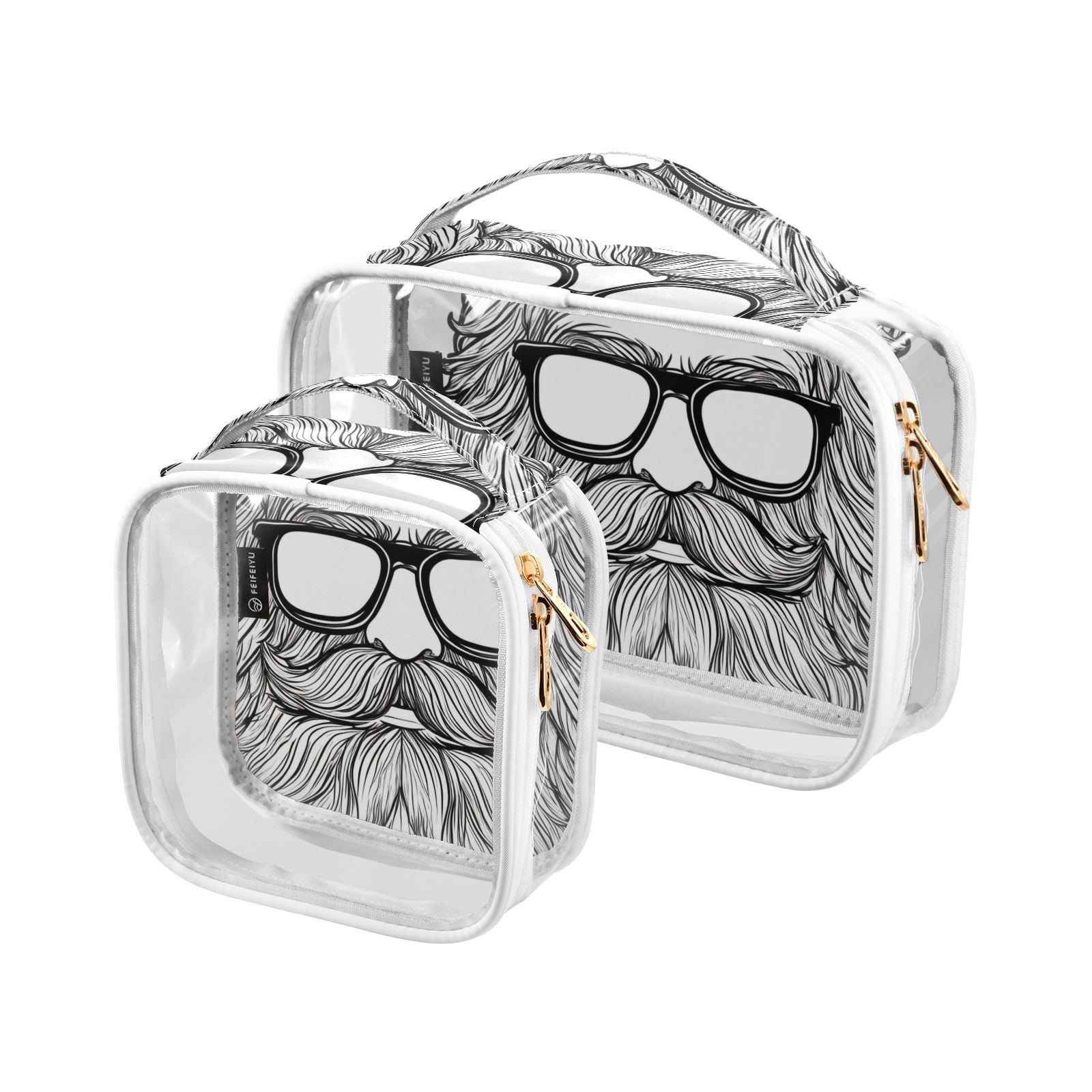 Clear Makeup Bags with Handle Large Opening 2 Pack Set Toiletry Bag Quart Size Bag, for Women Man Traveling Travel Essentials, Toiletries and Other. Beard Man