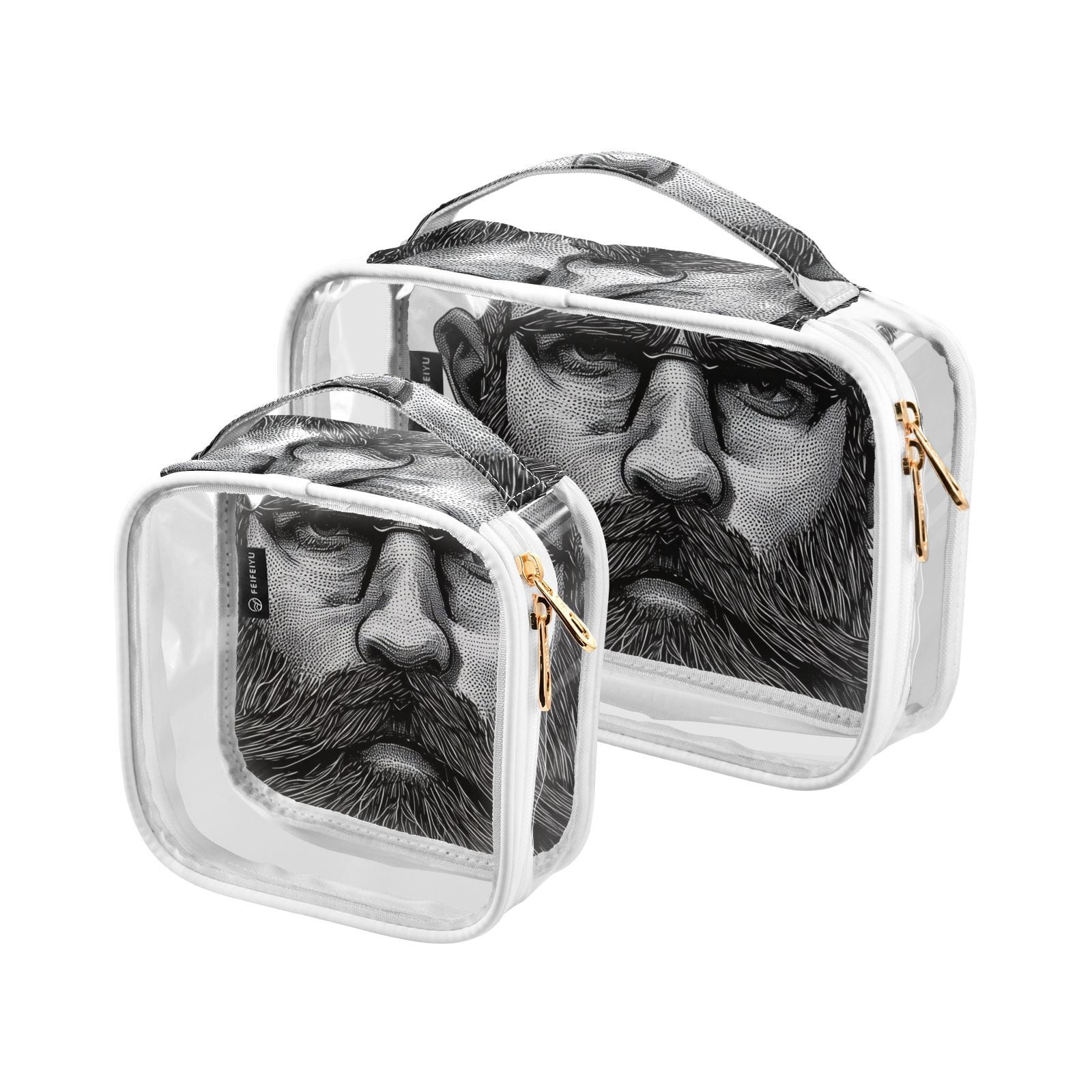 Clear Makeup Bags with Handle Large Opening 2 Pack Set Toiletry Bag Quart Size Bag, for Women Man Traveling Travel Essentials, Toiletries and Other. Beard
