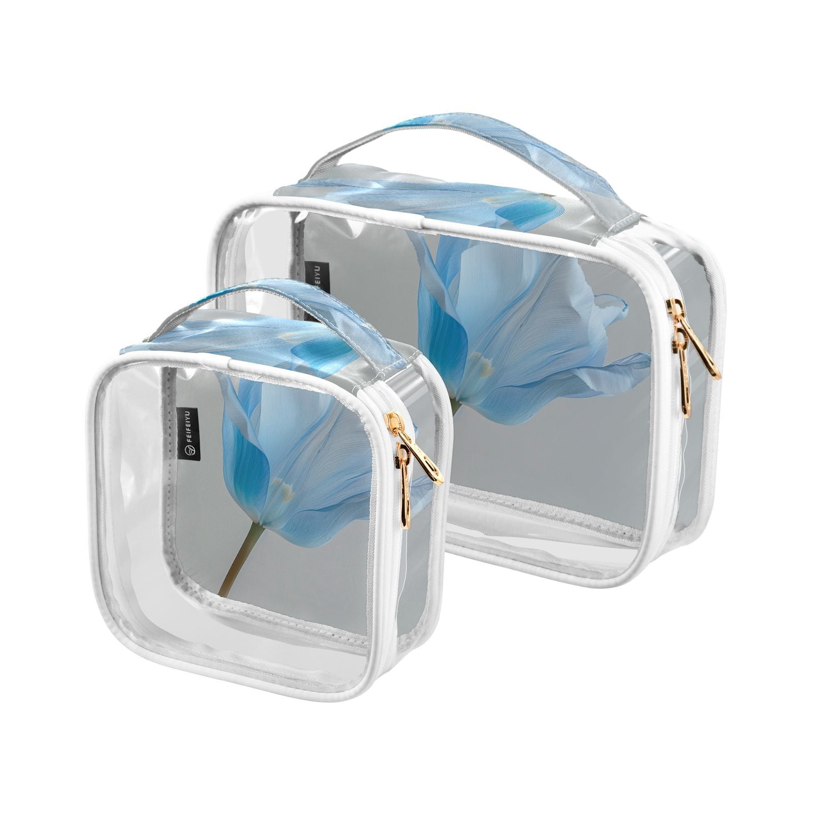 Clear Makeup Bags with Handle Large Opening 2 Pack Set Toiletry Bag Quart Size Bag, for Women Man Traveling Travel Essentials, Toiletries and Other. Blue Tulip