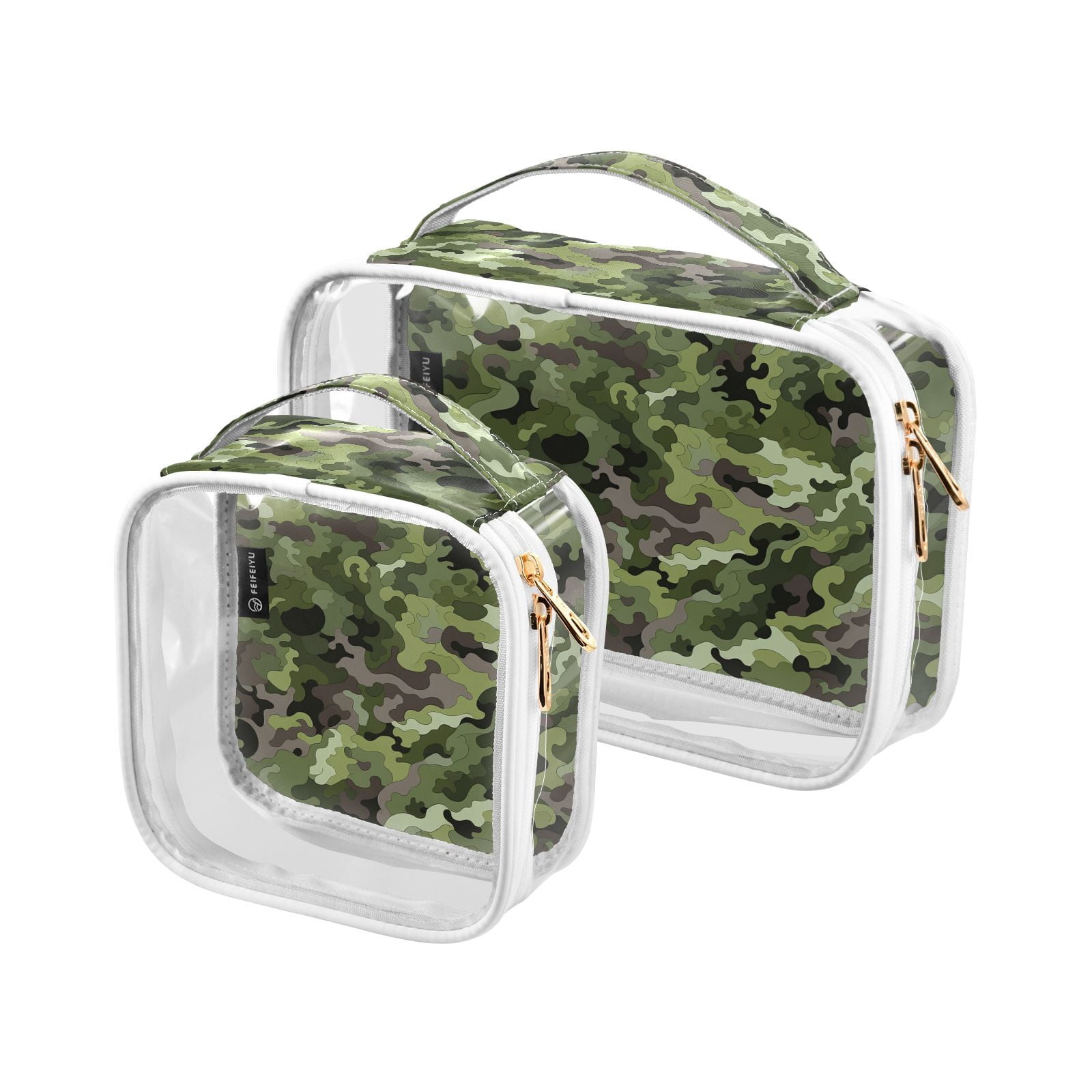Clear Makeup Bags with Handle Large Opening 2 Pack Set Toiletry Bag Quart Size Bag, for Women Man Traveling Travel Essentials, Toiletries and Other. Camouflage