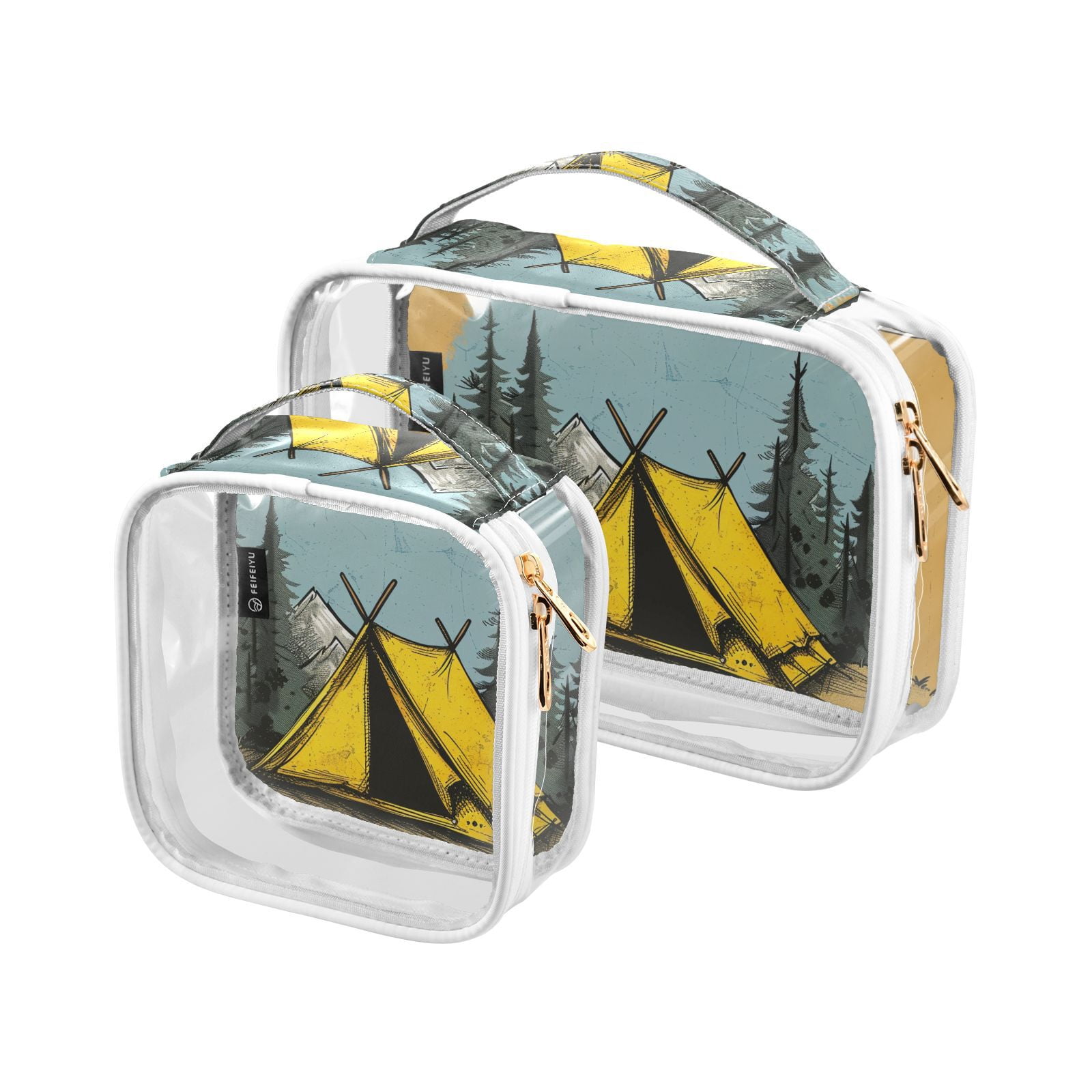 Clear Makeup Bags with Handle Large Opening 2 Pack Set Toiletry Bag Quart Size Bag, for Women Man Traveling Travel Essentials, Toiletries and Other. Camp Wild
