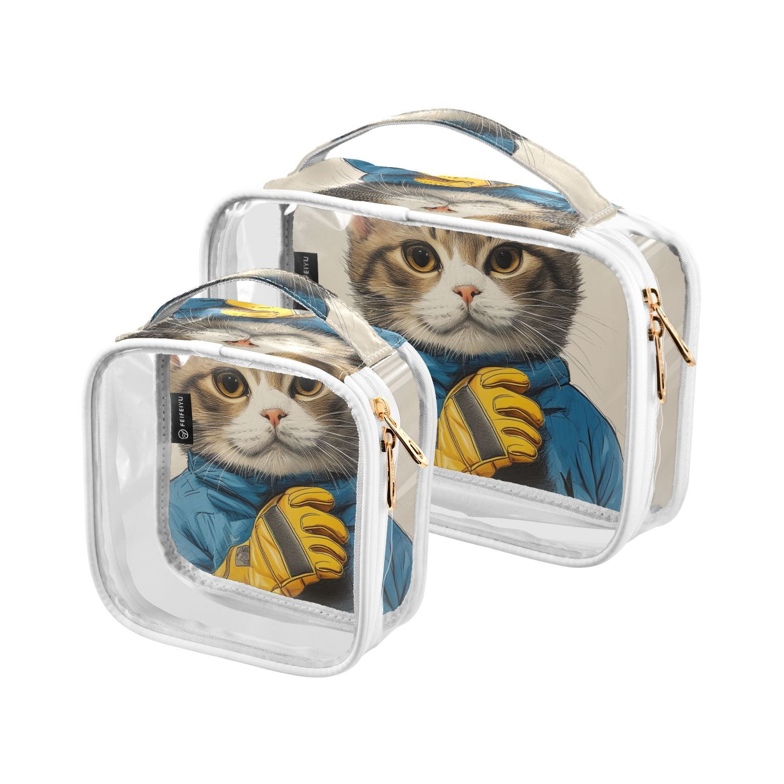 Clear Makeup Bags with Handle Large Opening 2 Pack Set Toiletry Bag Quart Size Bag, for Women Man Traveling Travel Essentials, Toiletries and Other. Cat Racer