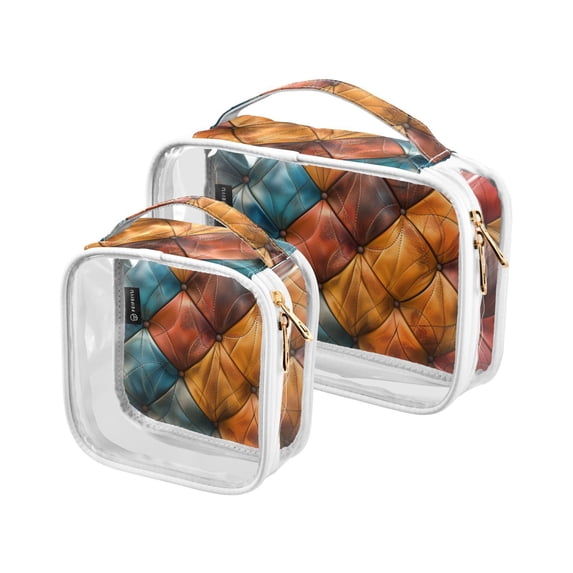 Clear Makeup Bags with Handle Large Opening 2 Pack Set Toiletry Bag Quart Size Bag, for Women Man Traveling Travel Essentials, Toiletries and Other. Colorful Leather Pattern