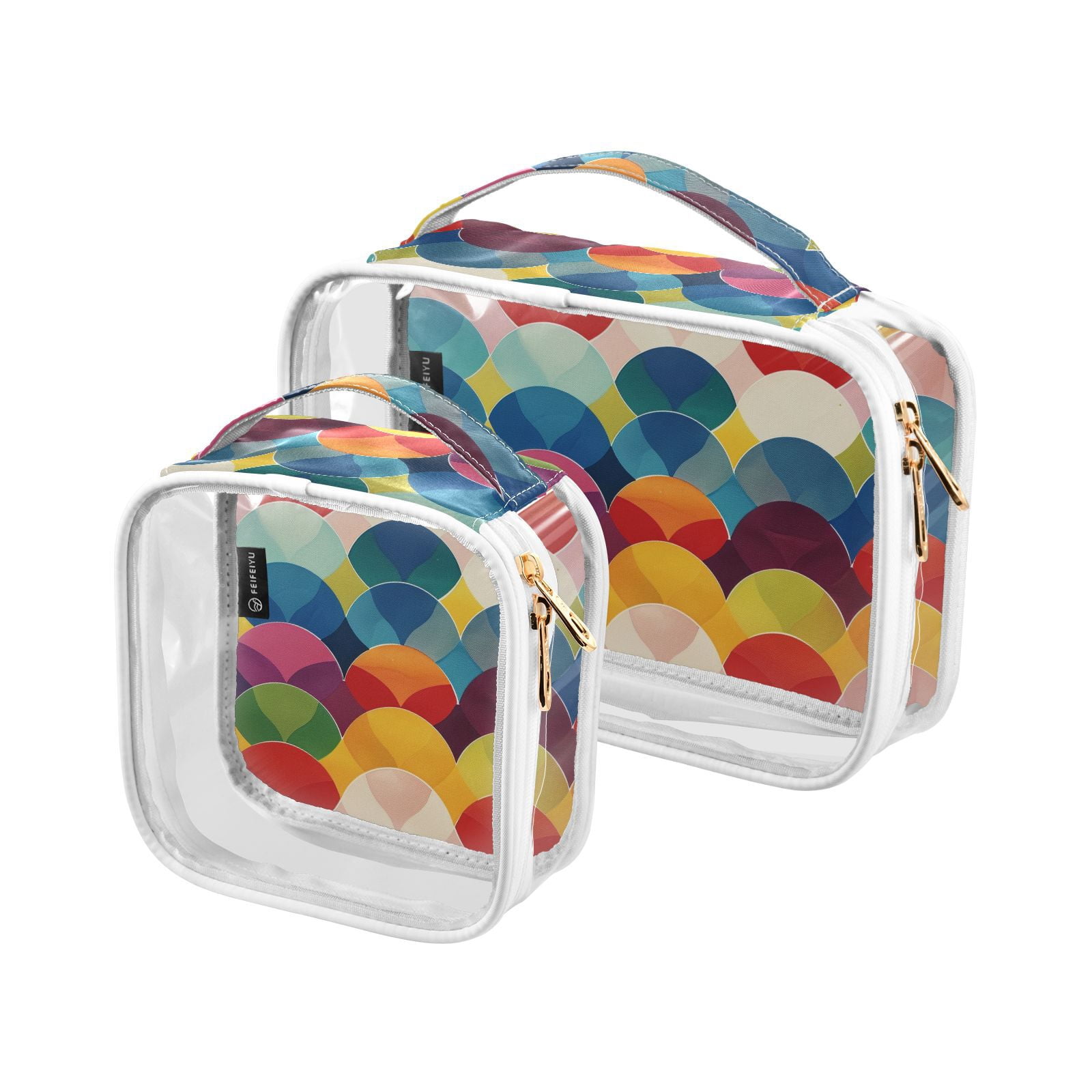 Clear Makeup Bags with Handle Large Opening 2 Pack Set Toiletry Bag Quart Size Bag, for Women Man Traveling Travel Essentials, Toiletries and Other. Colorful Waves Vibrant Dynamic