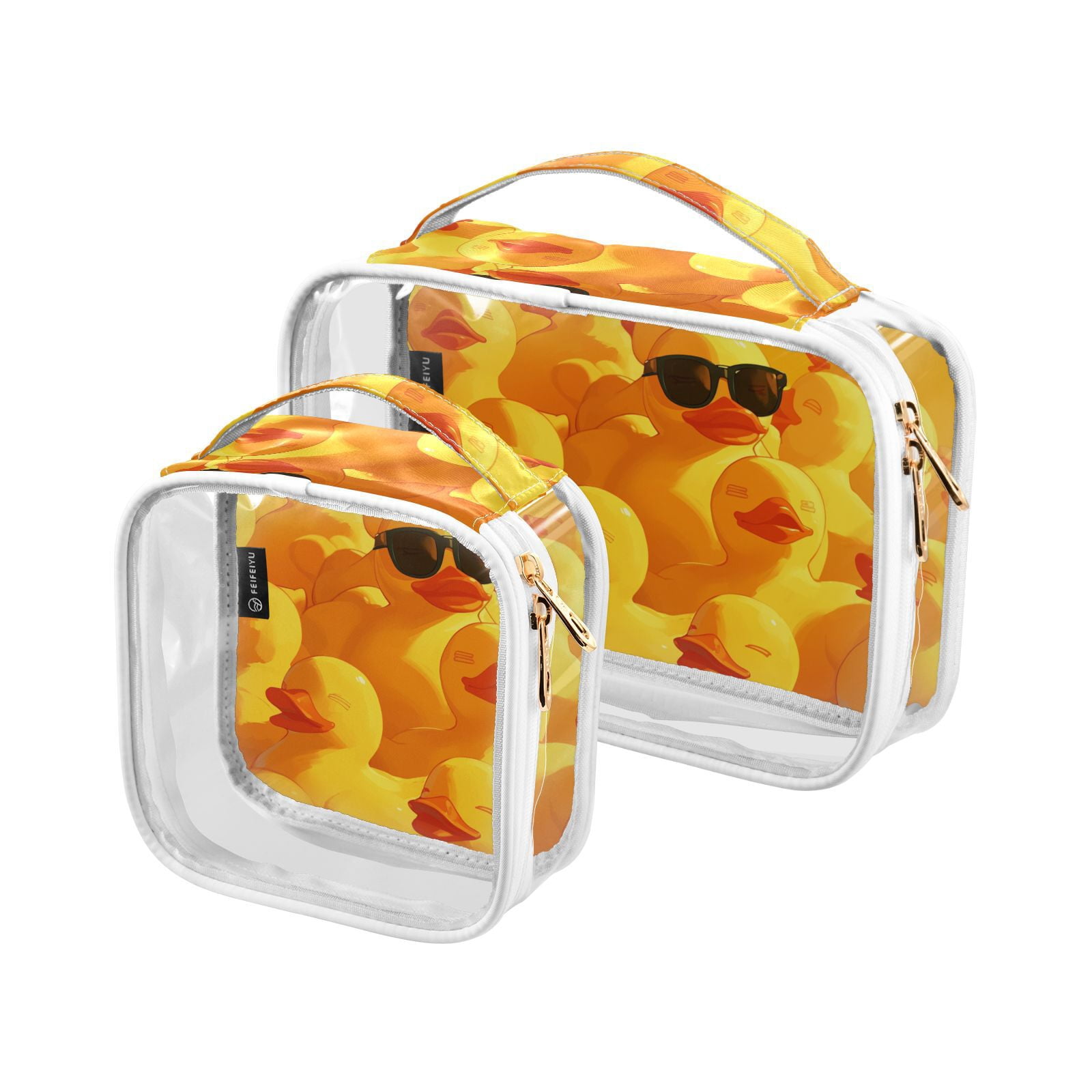 Clear Makeup Bags with Handle Large Opening 2 Pack Set Toiletry Bag Quart Size Bag, for Women Man Traveling Travel Essentials, Toiletries and Other. Cool Duck with Sunglass