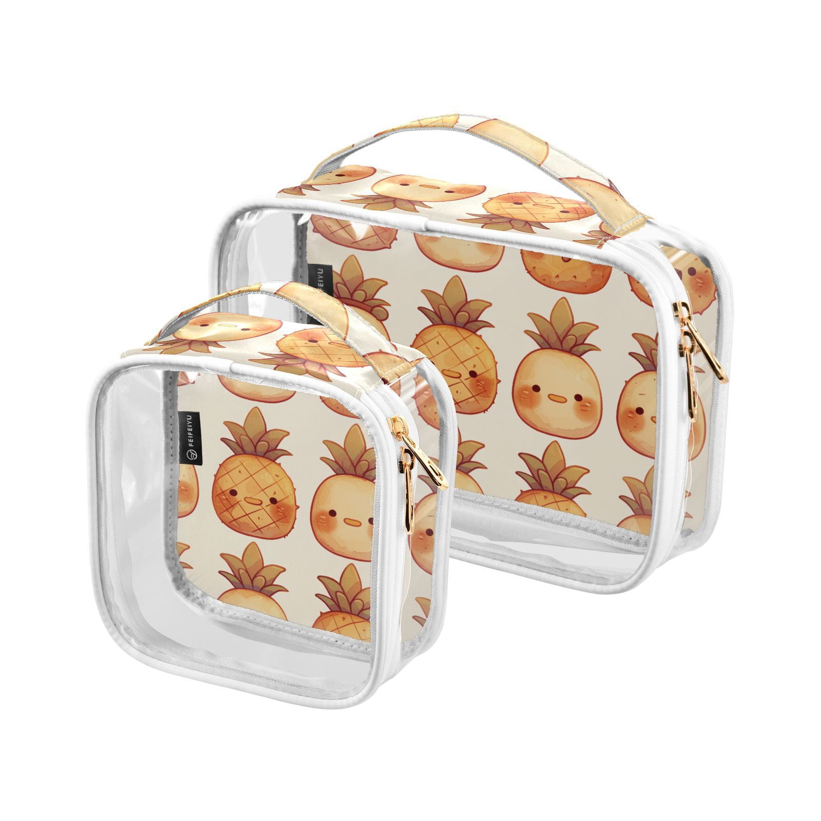 Clear Makeup Bags with Handle Large Opening 2 Pack Set Toiletry Bag Quart Size Bag, for Women Man Traveling Travel Essentials, Toiletries and Other. Cute Pineapples