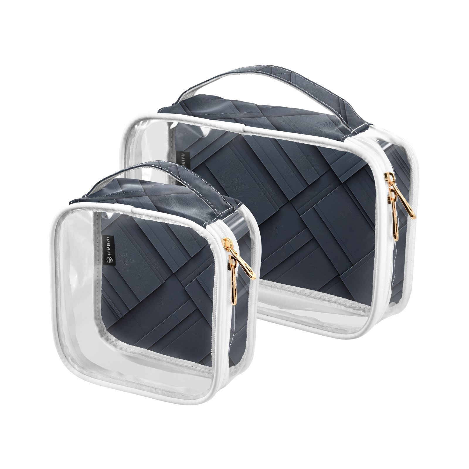 Clear Makeup Bags with Handle Large Opening 2 Pack Set Toiletry Bag Quart Size Bag, for Women Man Traveling Travel Essentials, Toiletries and Other. Dark Black Pattern