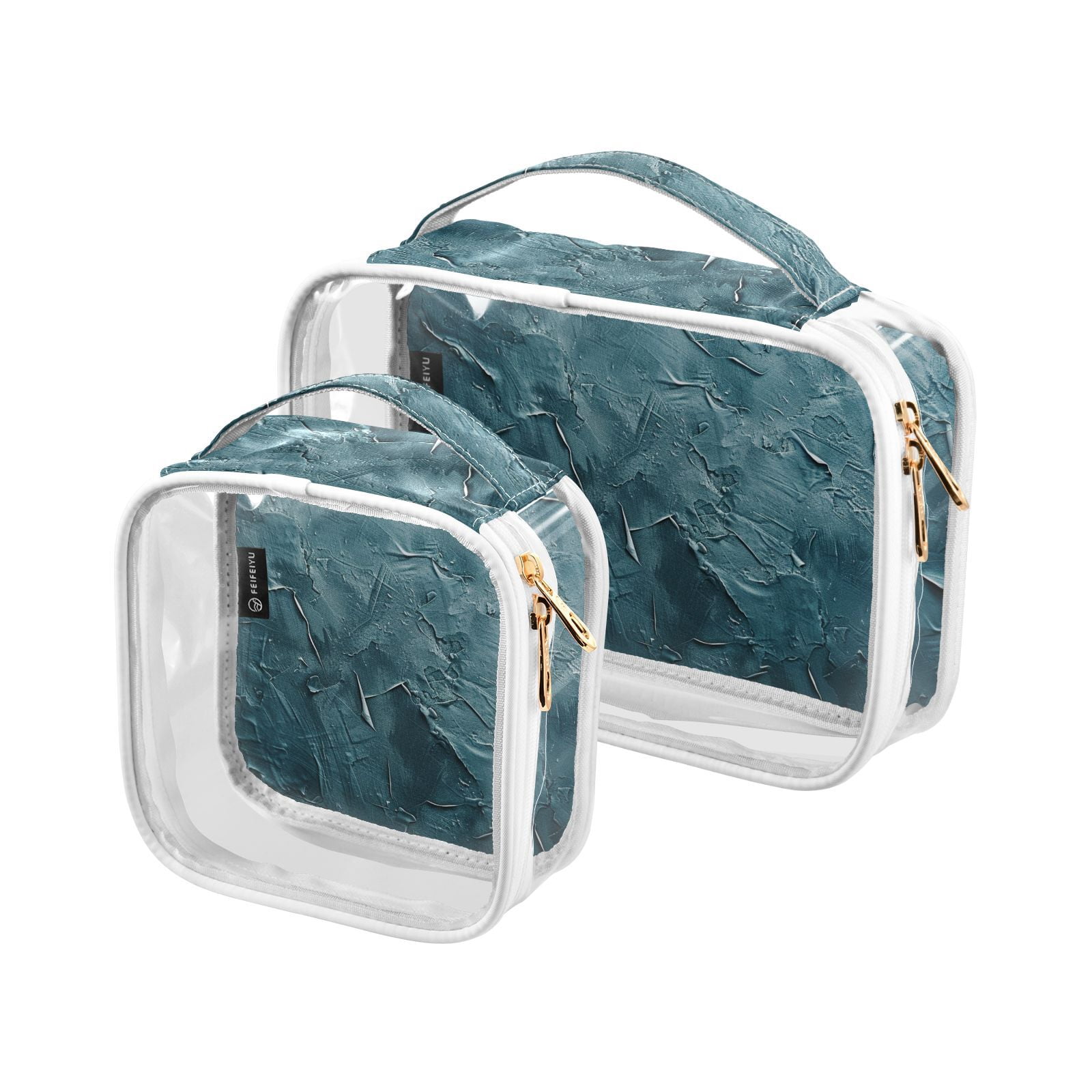 Clear Makeup Bags with Handle Large Opening 2 Pack Set Toiletry Bag Quart Size Bag, for Women Man Traveling Travel Essentials, Toiletries and Other. Dark Blue Oil Pattern