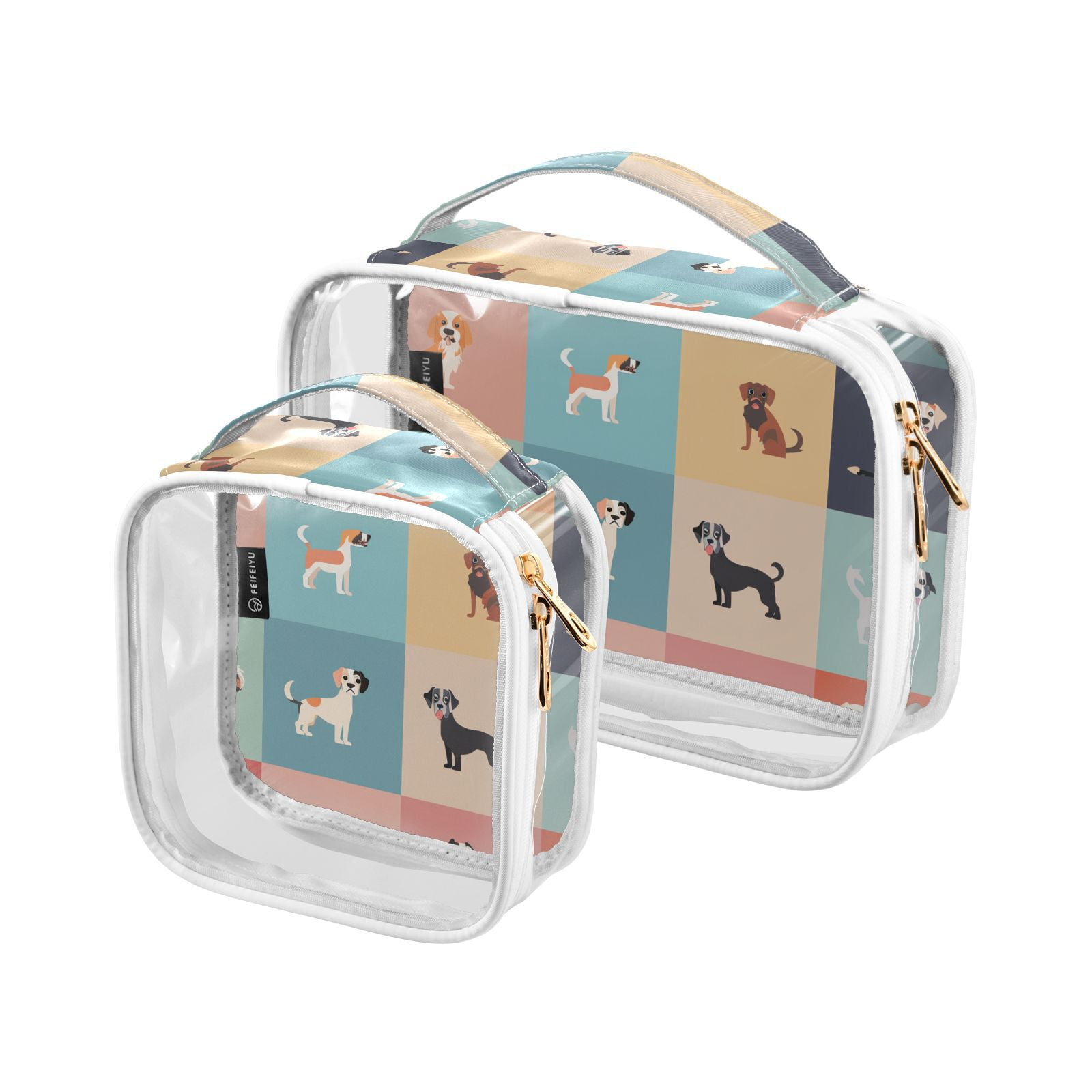 Clear Makeup Bags with Handle Large Opening 2 Pack Set Toiletry Bag Quart Size Bag, for Women Man Traveling Travel Essentials, Toiletries and Other. Doggies