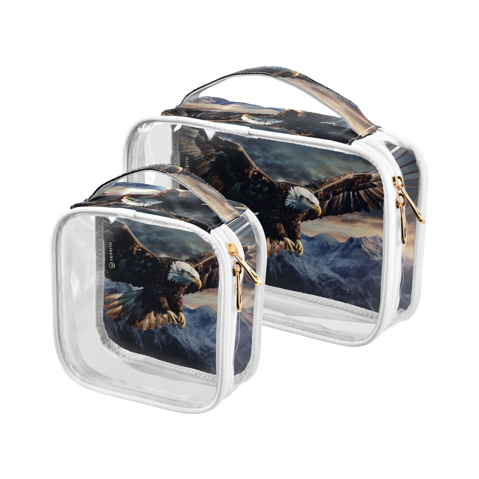 Clear Makeup Bags with Handle Large Opening 2 Pack Set Toiletry Bag Quart Size Bag, for Women Man Traveling Travel Essentials, Toiletries and Other. Eagle Hawk