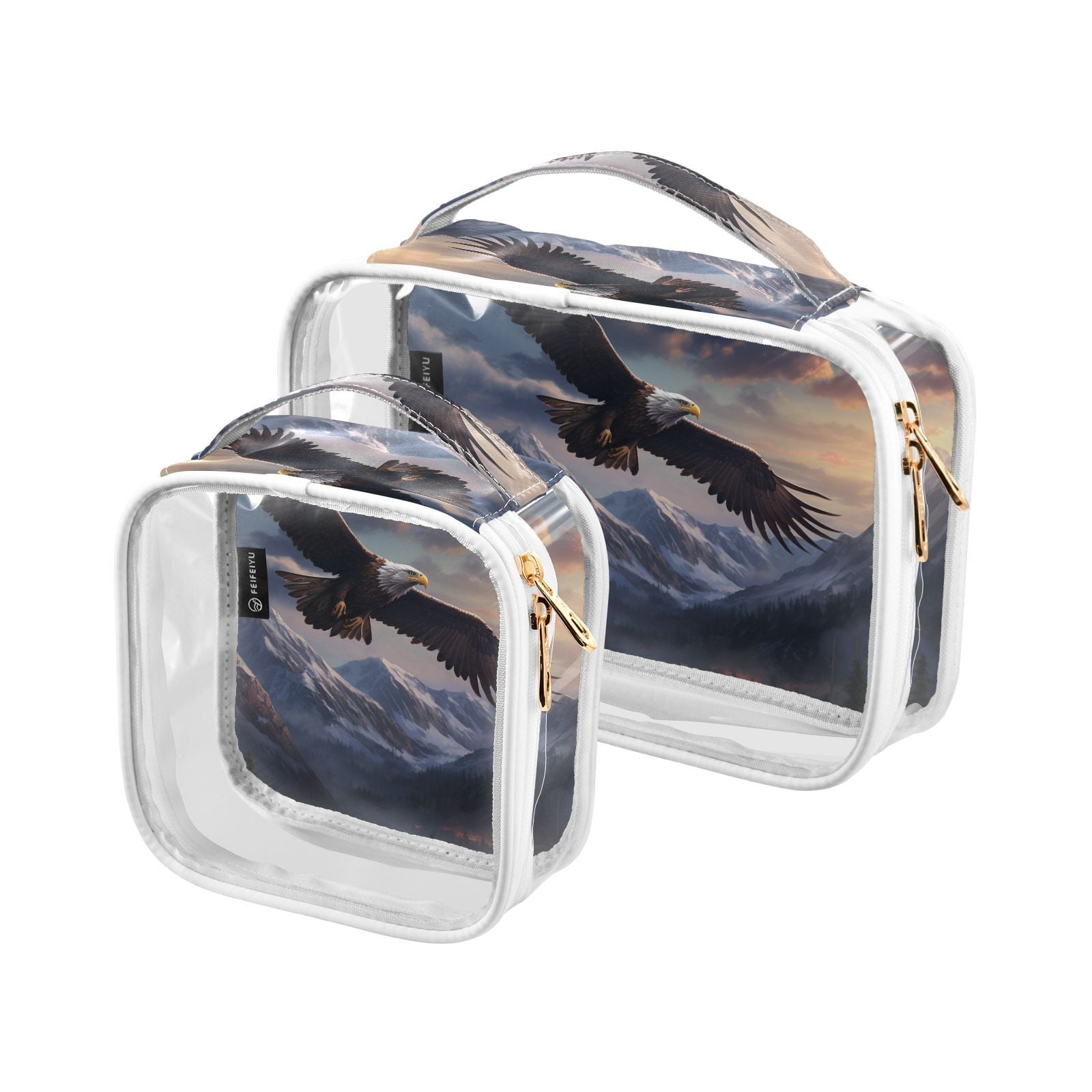 Clear Makeup Bags with Handle Large Opening 2 Pack Set Toiletry Bag Quart Size Bag, for Women Man Traveling Travel Essentials, Toiletries and Other. Eagle Hawk