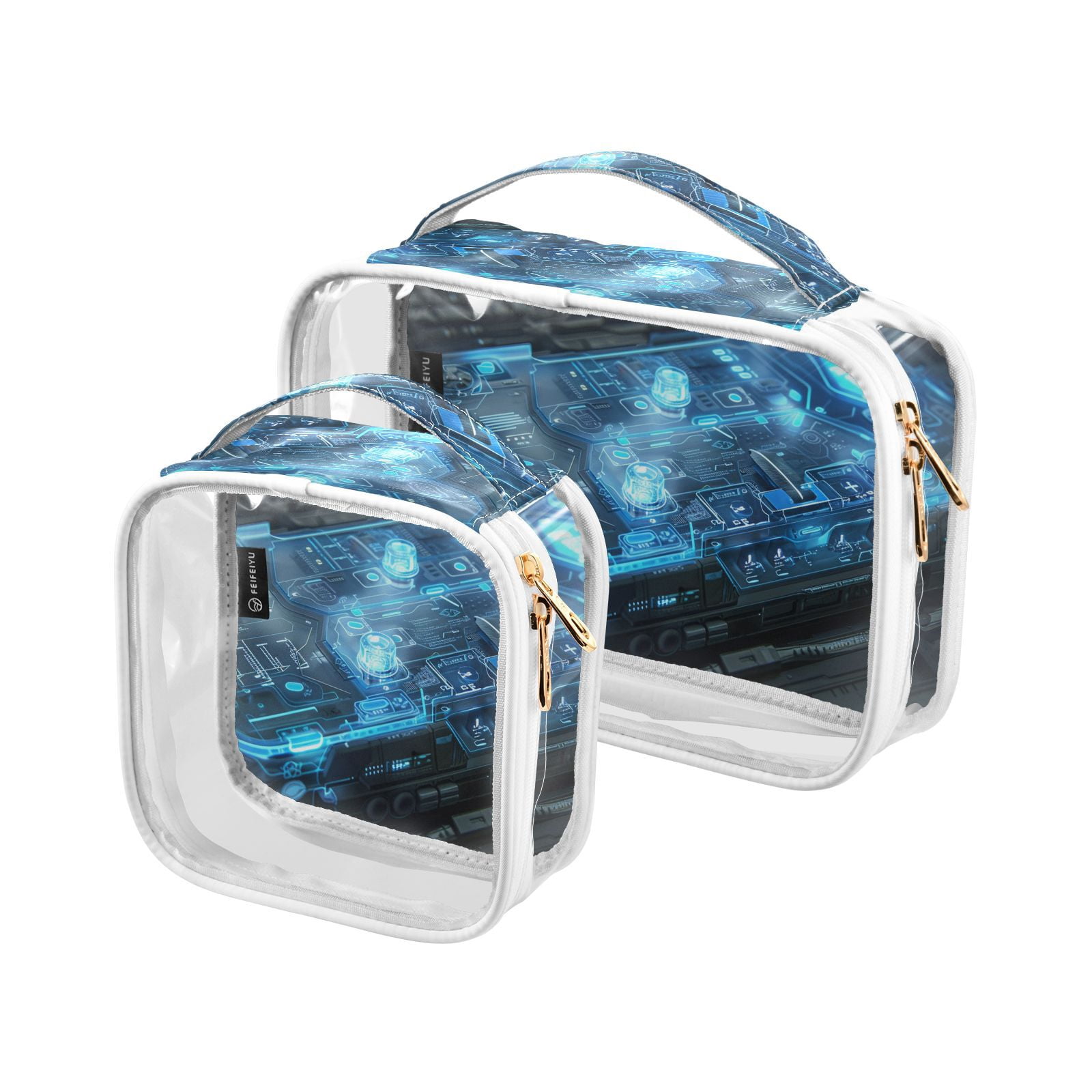 Clear Makeup Bags with Handle Large Opening 2 Pack Set Toiletry Bag Quart Size Bag, for Women Man Traveling Travel Essentials, Toiletries and Other. Game Capture