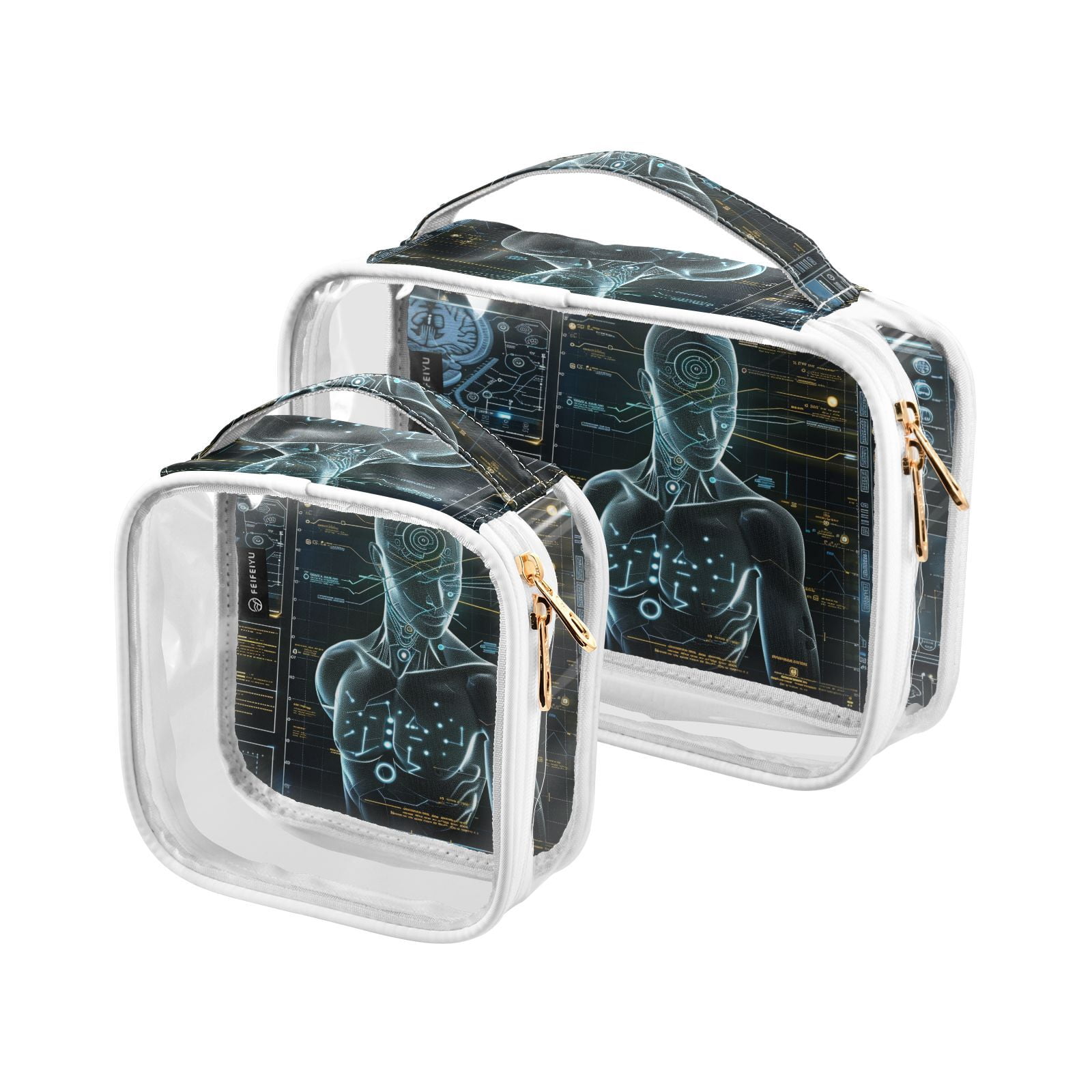 Clear Makeup Bags with Handle Large Opening 2 Pack Set Toiletry Bag Quart Size Bag, for Women Man Traveling Travel Essentials, Toiletries and Other. Game Capture