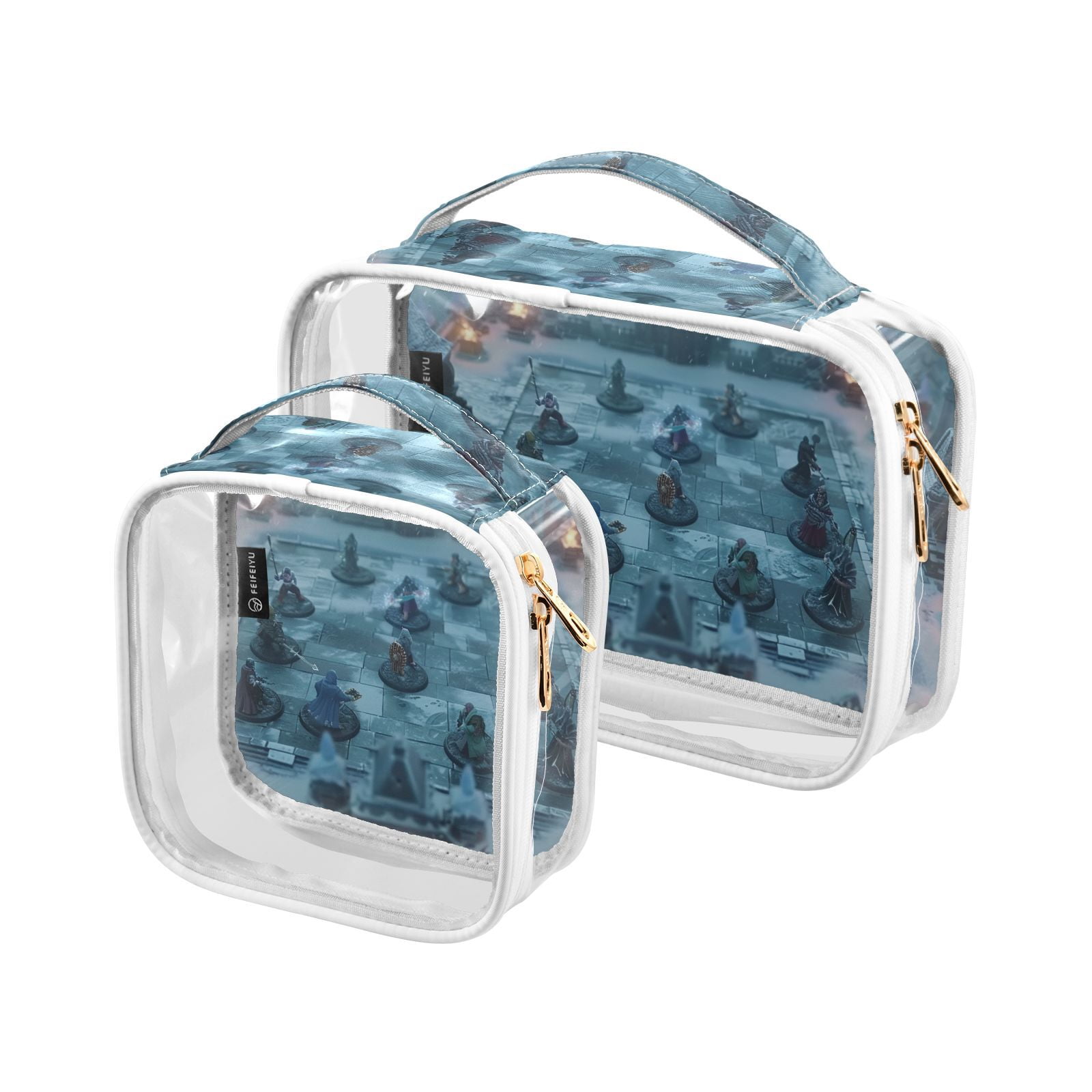 Clear Makeup Bags with Handle Large Opening 2 Pack Set Toiletry Bag Quart Size Bag, for Women Man Traveling Travel Essentials, Toiletries and Other. Game Graphic Capture