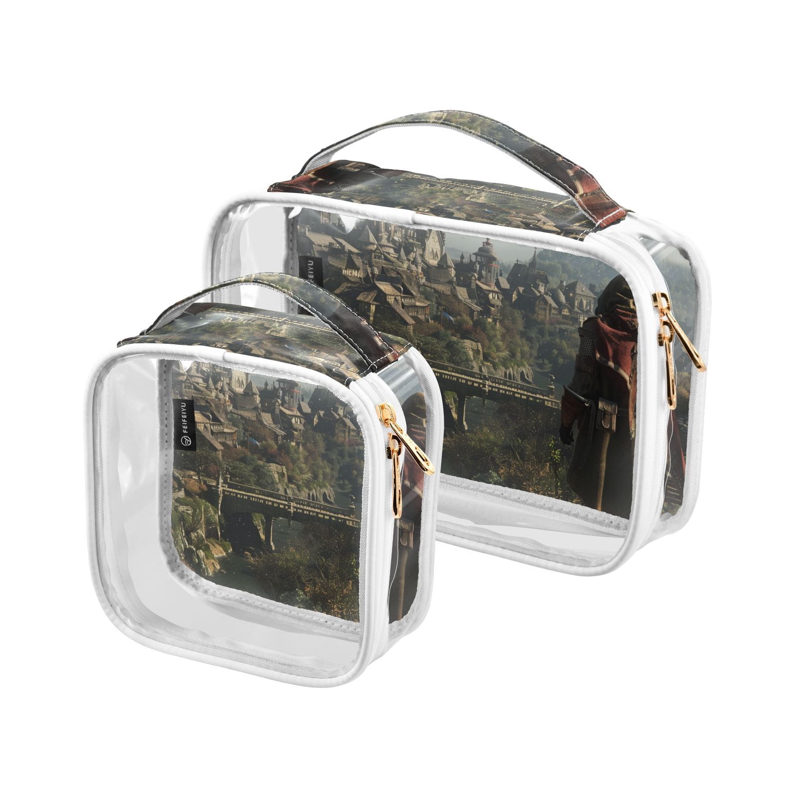 Clear Makeup Bags with Handle Large Opening 2 Pack Set Toiletry Bag Quart Size Bag, for Women Man Traveling Travel Essentials, Toiletries and Other. Game Graphic Capture