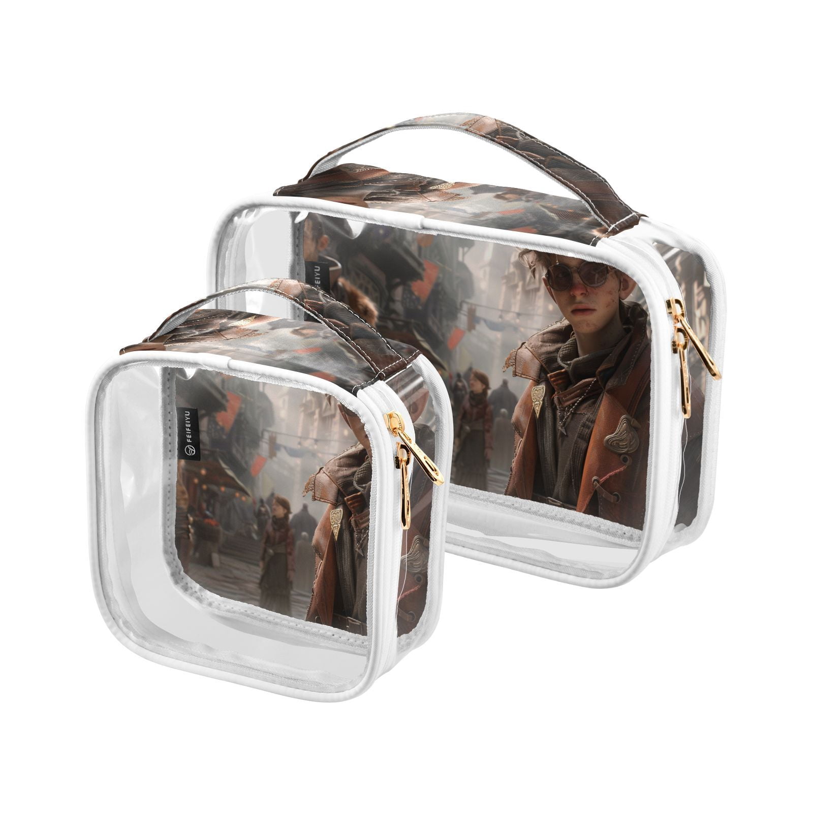 Clear Makeup Bags with Handle Large Opening 2 Pack Set Toiletry Bag Quart Size Bag, for Women Man Traveling Travel Essentials, Toiletries and Other. Game Graphic Capture