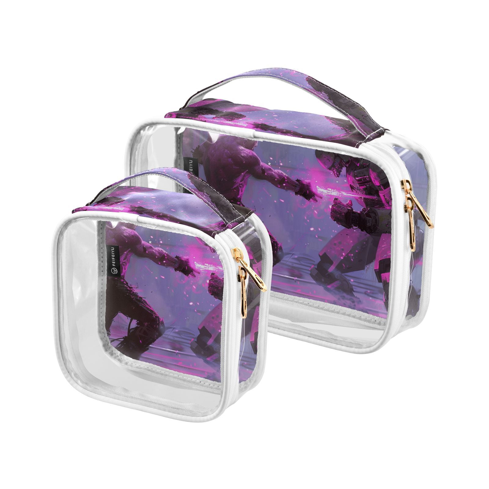 Clear Makeup Bags with Handle Large Opening 2 Pack Set Toiletry Bag Quart Size Bag, for Women Man Traveling Travel Essentials, Toiletries and Other. Game Graphic Capture