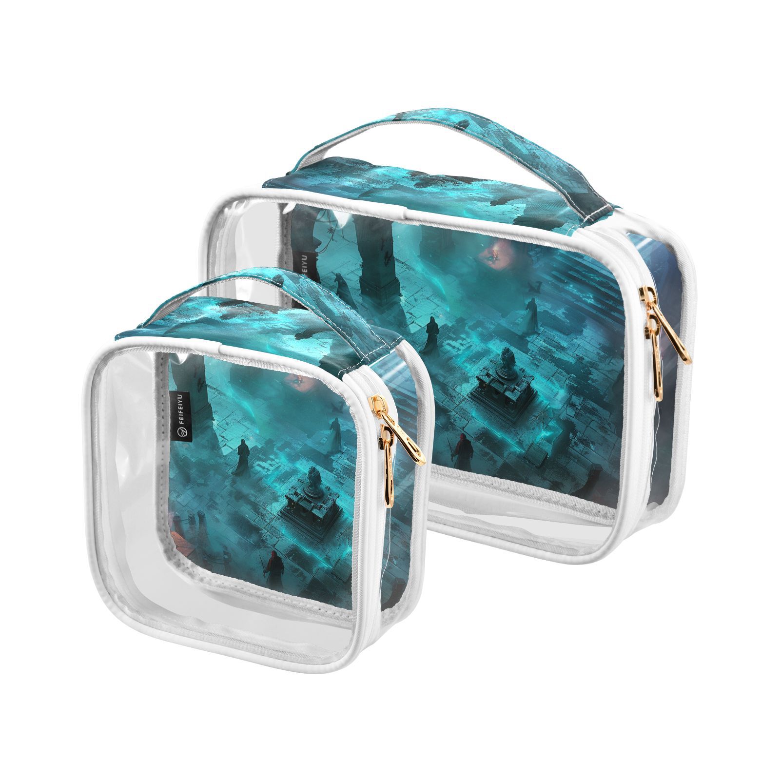 Clear Makeup Bags with Handle Large Opening 2 Pack Set Toiletry Bag Quart Size Bag, for Women Man Traveling Travel Essentials, Toiletries and Other. Game Graphic Capture