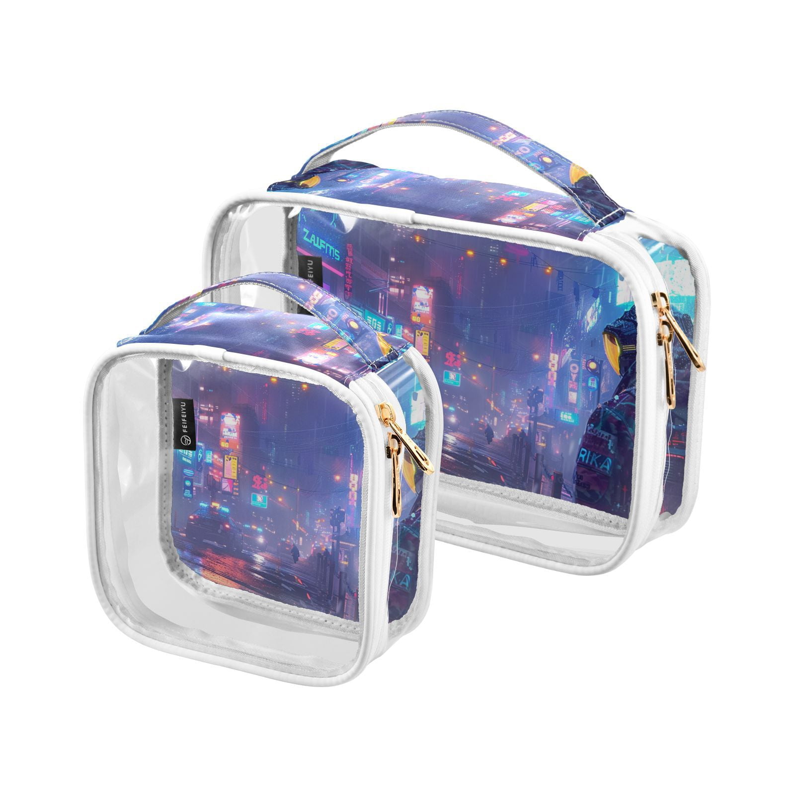 Clear Makeup Bags with Handle Large Opening 2 Pack Set Toiletry Bag Quart Size Bag, for Women Man Traveling Travel Essentials, Toiletries and Other. Game Graphic Capture