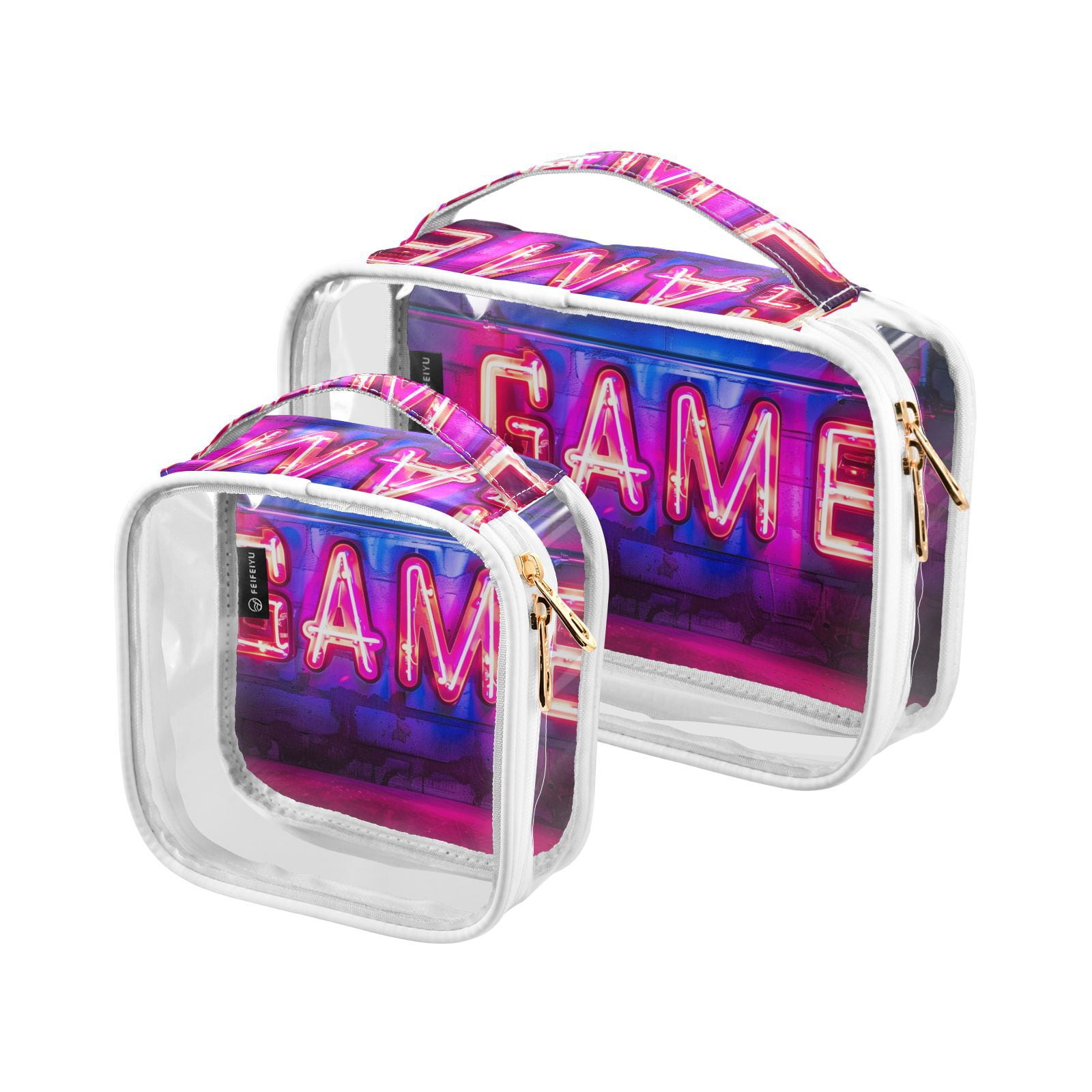 Clear Makeup Bags with Handle Large Opening 2 Pack Set Toiletry Bag Quart Size Bag, for Women Man Traveling Travel Essentials, Toiletries and Other. Game