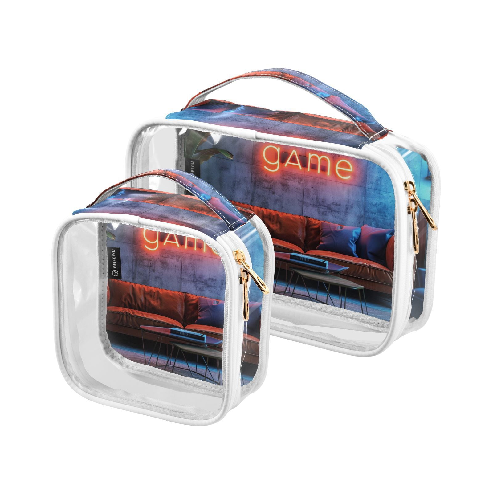 Clear Makeup Bags with Handle Large Opening 2 Pack Set Toiletry Bag Quart Size Bag, for Women Man Traveling Travel Essentials, Toiletries and Other. Game