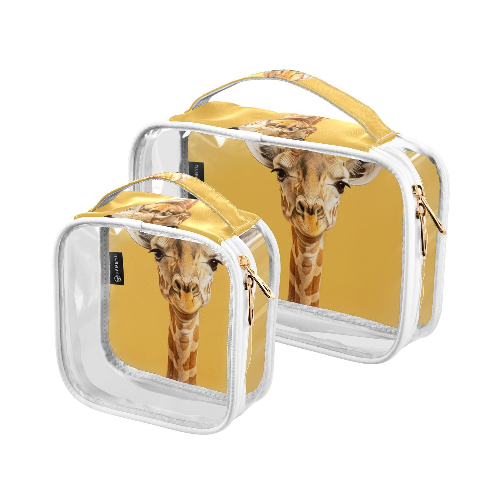 Clear Makeup Bags with Handle Large Opening 2 Pack Set Toiletry Bag Quart Size Bag, for Women Man Traveling Travel Essentials, Toiletries and Other. Giraffe Yellow