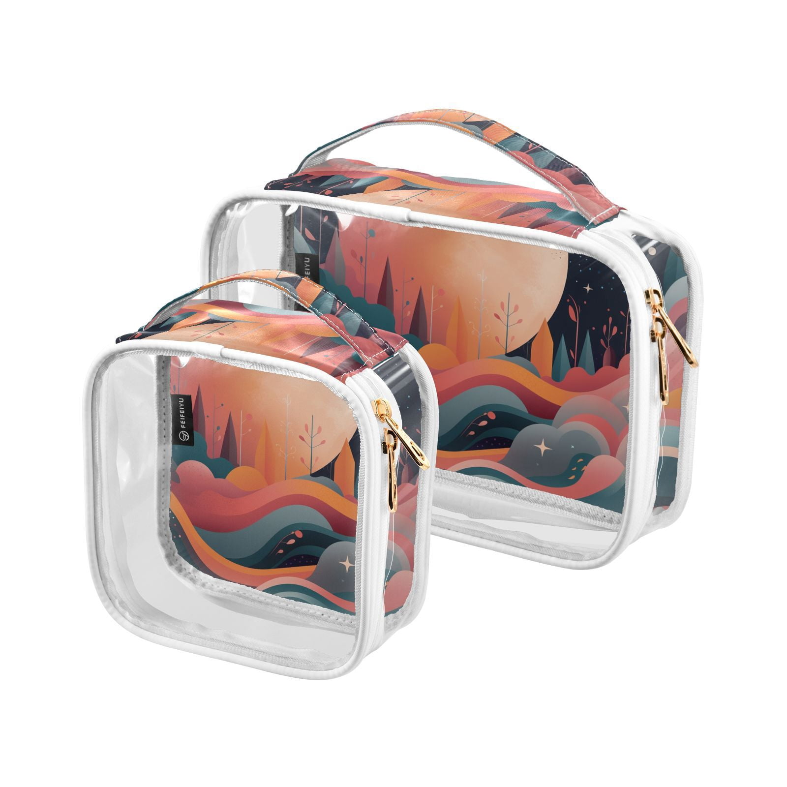 Clear Makeup Bags with Handle Large Opening 2 Pack Set Toiletry Bag Quart Size Bag, for Women Man Traveling Travel Essentials, Toiletries and Other. Illustration