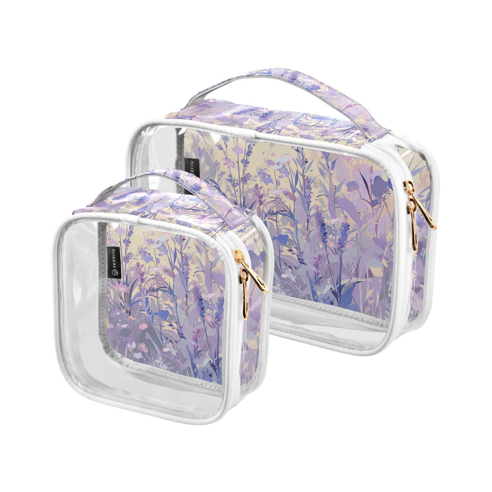 Clear Makeup Bags with Handle Large Opening 2 Pack Set Toiletry Bag Quart Size Bag, for Women Man Traveling Travel Essentials, Toiletries and Other. Lavender Grass