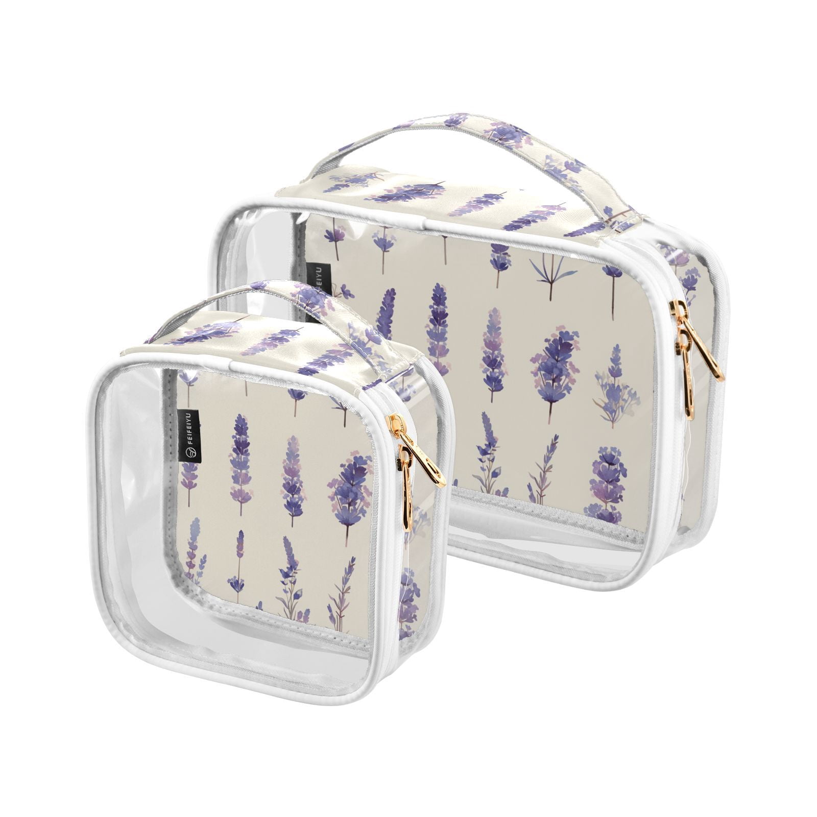 Clear Makeup Bags with Handle Large Opening 2 Pack Set Toiletry Bag Quart Size Bag, for Women Man Traveling Travel Essentials, Toiletries and Other. Lavender