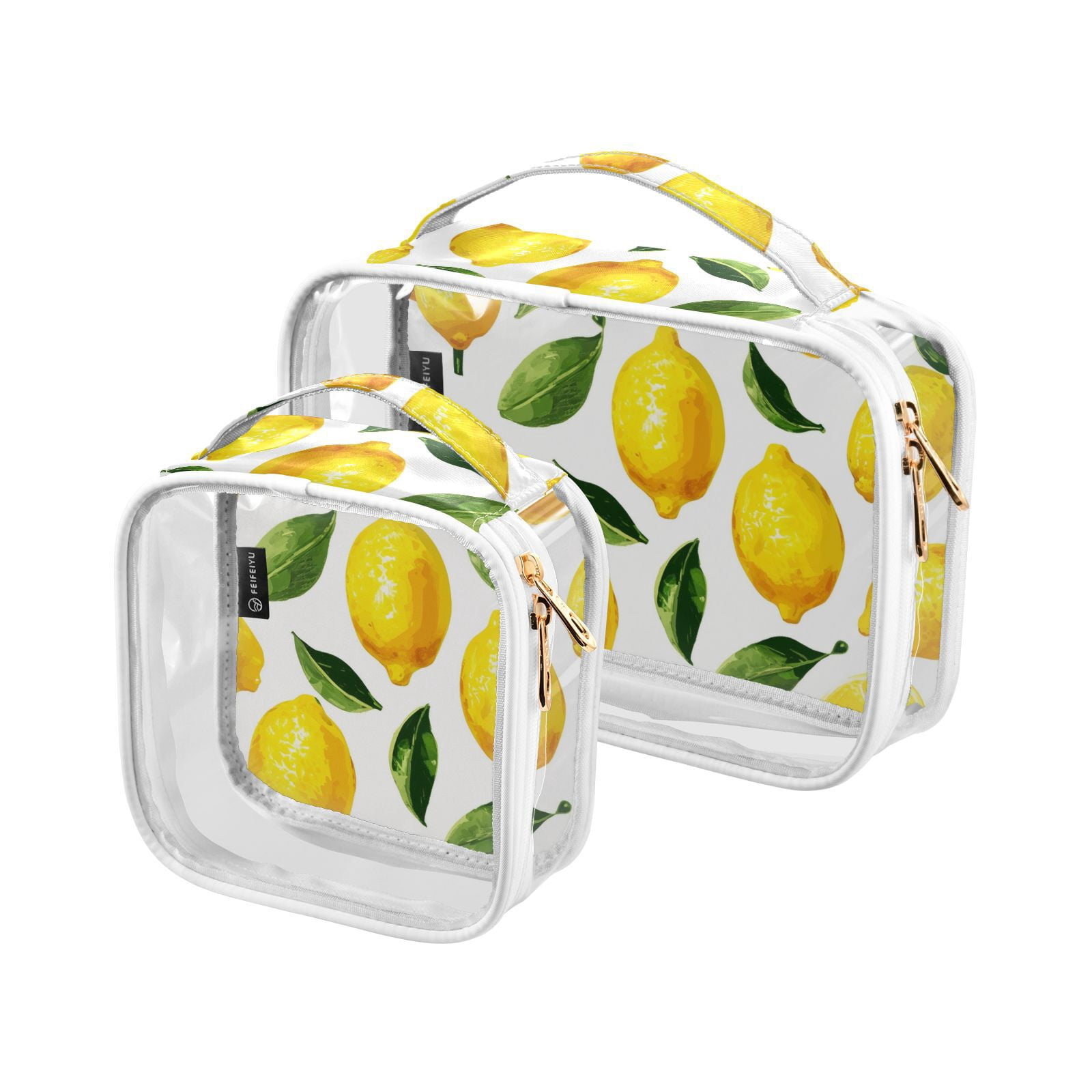 Clear Makeup Bags with Handle Large Opening 2 Pack Set Toiletry Bag Quart Size Bag, for Women Man Traveling Travel Essentials, Toiletries and Other. Lemons