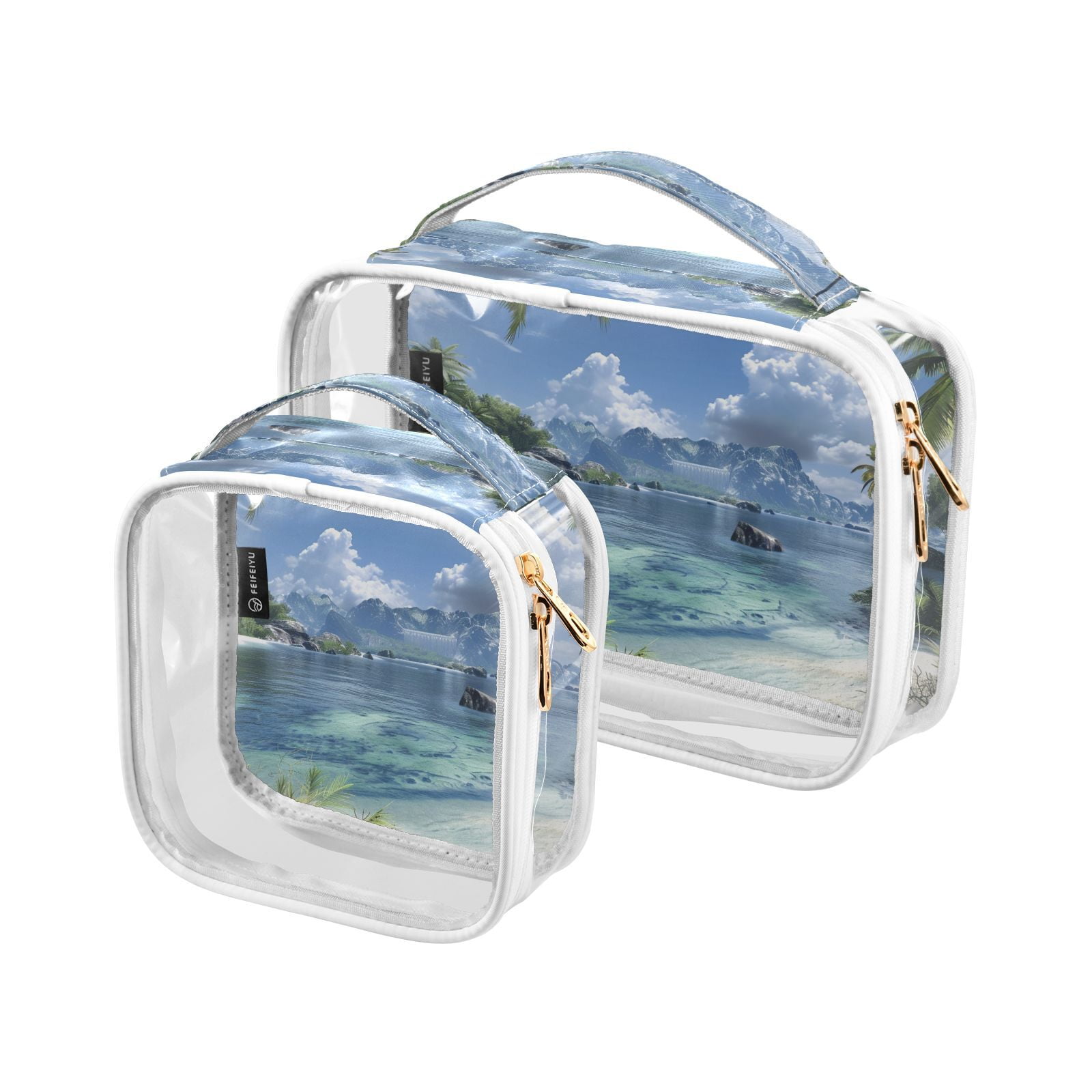 Clear Makeup Bags with Handle Large Opening 2 Pack Set Toiletry Bag Quart Size Bag, for Women Man Traveling Travel Essentials, Toiletries and Other. Sea