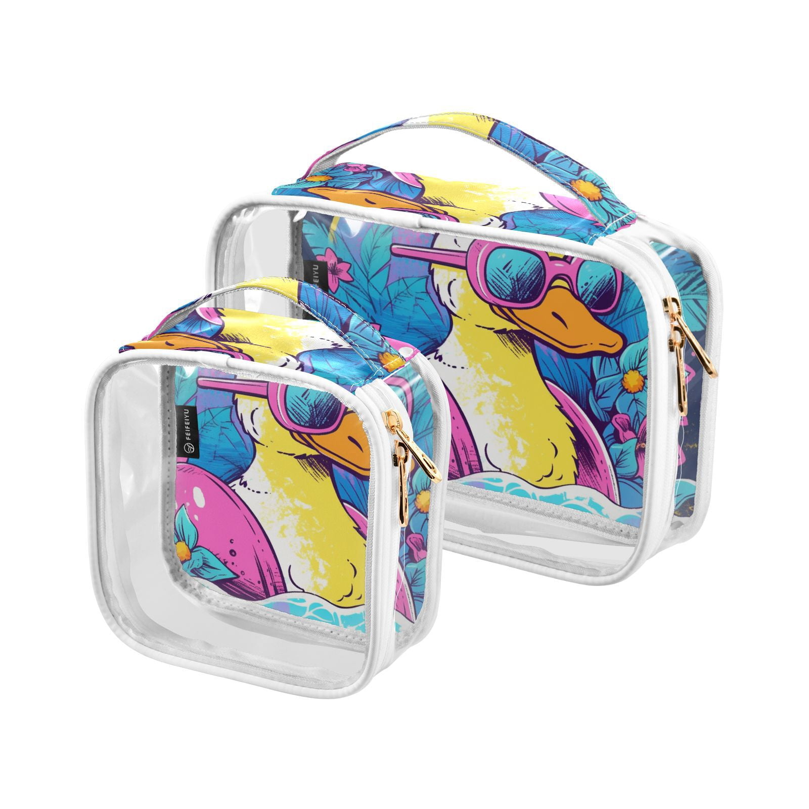Clear Makeup Bags with Handle Large Opening 2 Pack Set Toiletry Bag Quart Size Bag, for Women Man Traveling Travel Essentials, Toiletries and Other. Summer Duck