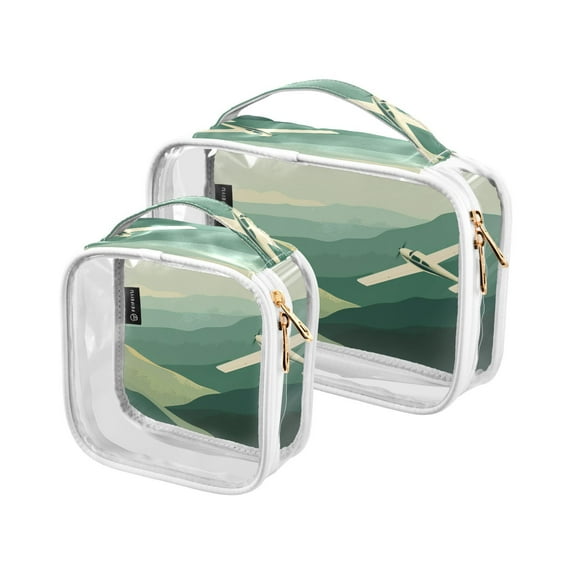Clear Makeup Bags with Handle Large Opening 2 Pack Set Toiletry Bag Quart Size Bag, for Women Man Traveling Travel Essentials, Toiletries and Other. Valley Flying