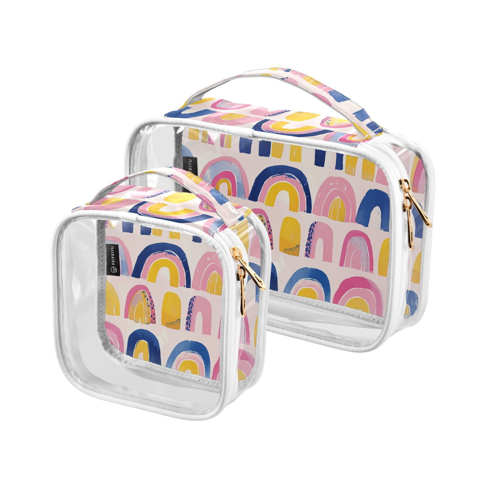 Clear Makeup Bags with Handle Large Opening 2 Pack Set Toiletry Bag Quart Size Bag, for Women Man Traveling Travel Essentials, Toiletries and Other. Vibrant Colorful Painting