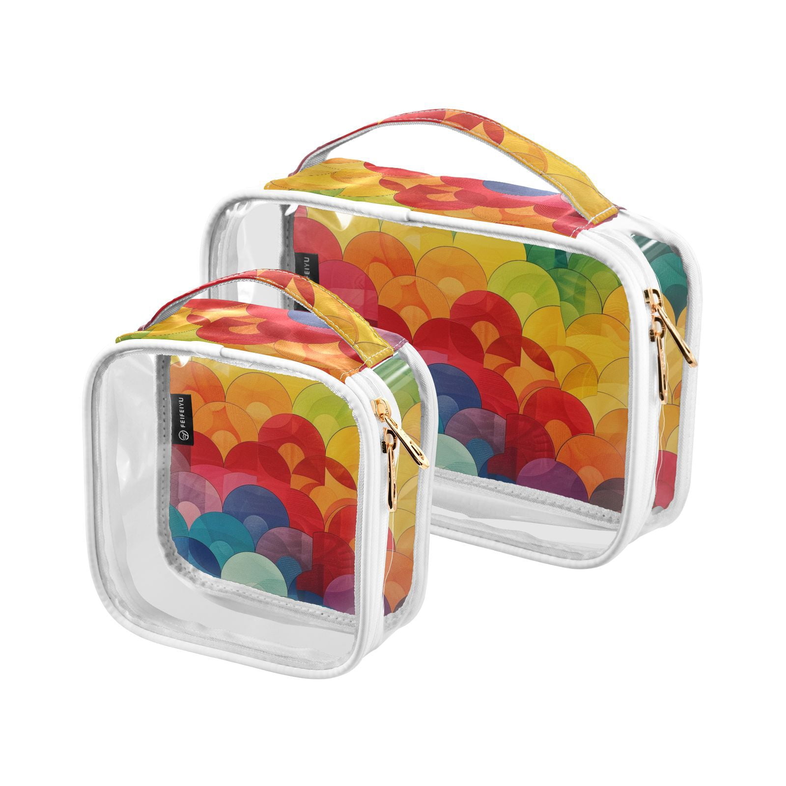 Clear Makeup Bags with Handle Large Opening 2 Pack Set Toiletry Bag Quart Size Bag, for Women Man Traveling Travel Essentials, Toiletries and Other. Vibrant Pattern Colorful Waves Dynamic