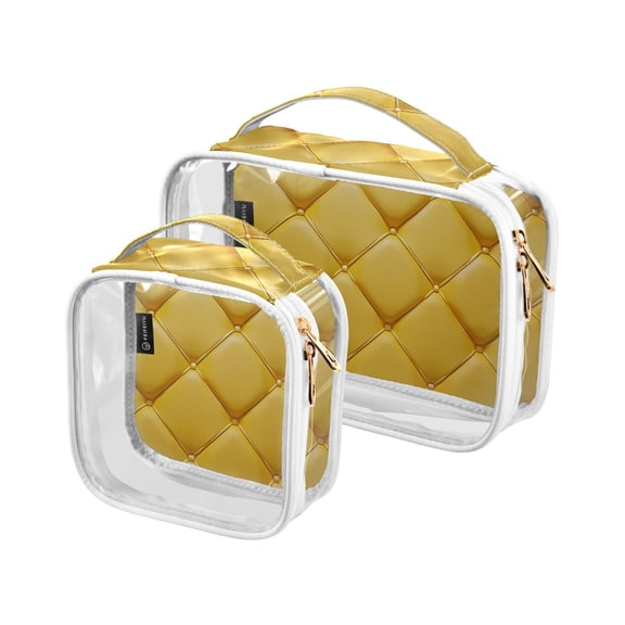 Clear Makeup Bags with Handle Large Opening 2 Pack Set Toiletry Bag Quart Size Bag, for Women Man Traveling Travel Essentials, Toiletries and Other. Yellow Grid Pattern