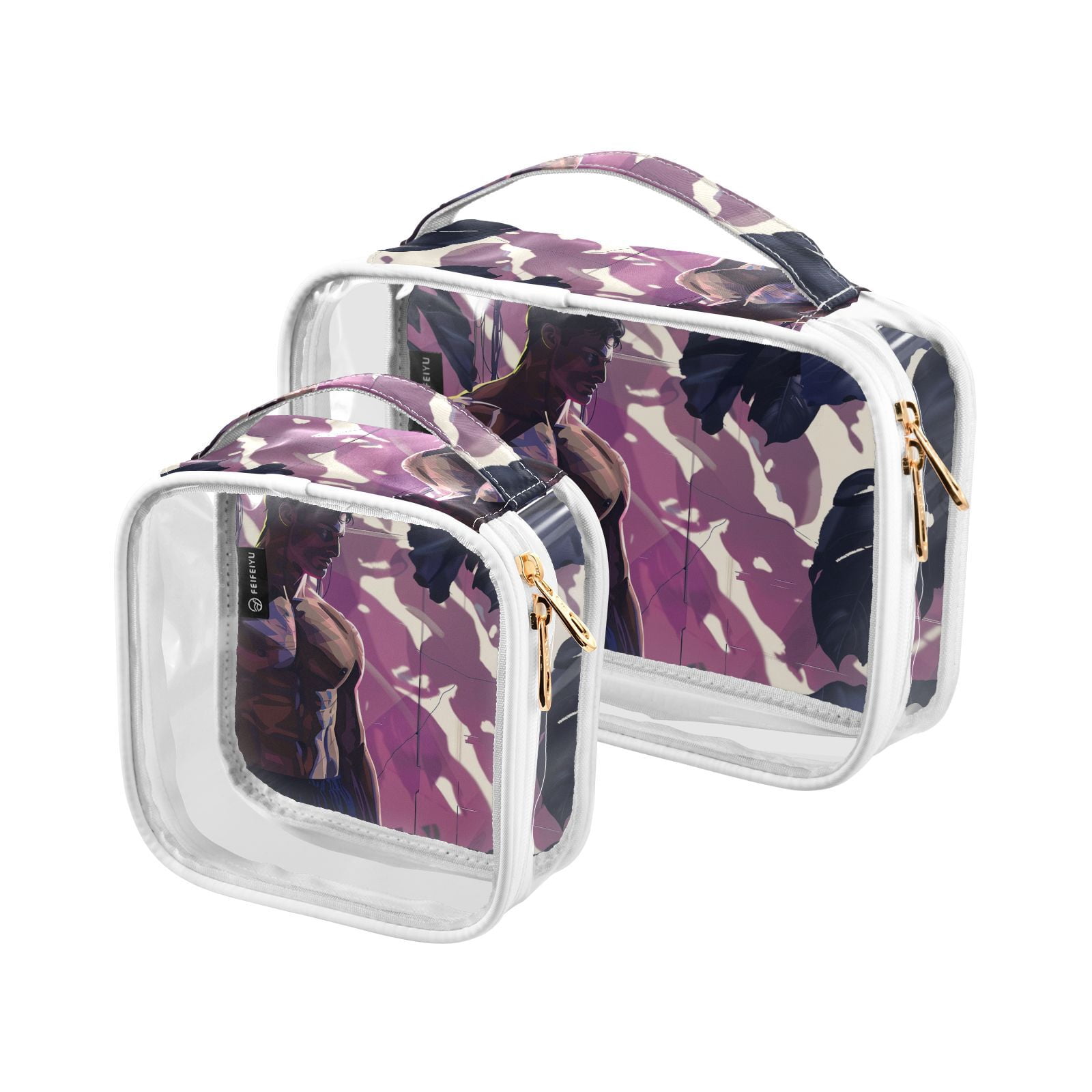 Clear Makeup Bags with Handle Large Opening 2 Pack Set Toiletry Bag Quart Size Bag, for Women Man Traveling Travel Essentials, Toiletries and Other. Man