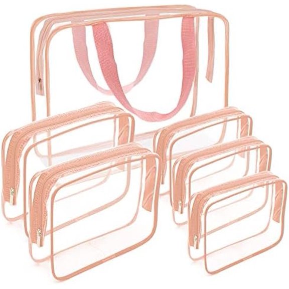 Clear Makeup Bags, TSA Approved 6 count Makeup Bags Set Clear PVC with Zipper Handle Portable Travel Luggage Pouch Airport Airline Vacation Organization ()