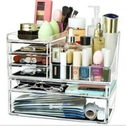 Clear Makeup Organizer With Drawers, Stackable Cosmetic Storage Display Case for Vanity,Bathroom Counter or Dresser,Countertop Holder for Lipstick,Brushes,Lotions,Eyeshadow,Nail Polish and Jewelry