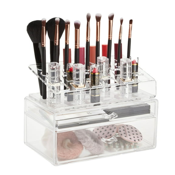Clear Makeup Organizer with Storage Drawers for Brushes, Lipstick and Vanity (9.4 x 5.9 x 6.8 in)