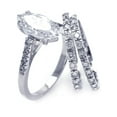 thumbnail image 1 of Clear Marquise Center Round Cubic Zirconia Bridal Set Ring Ring Rhodium Plated Sterling Silver Size 9, 1 of 3