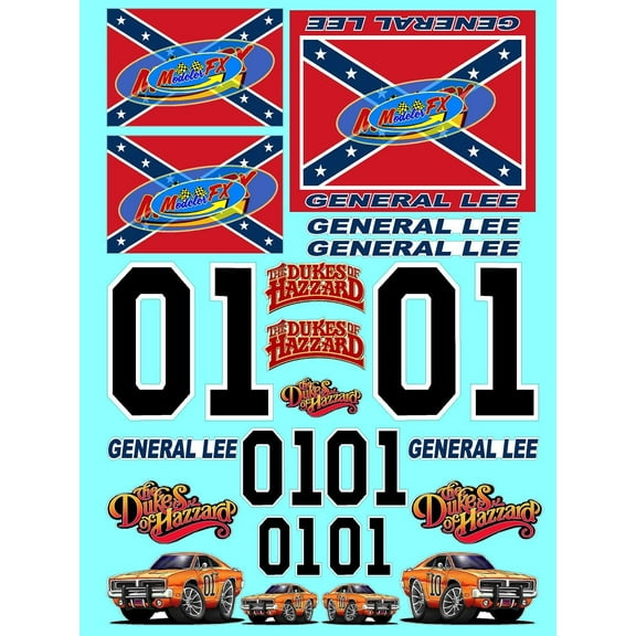 Clear Matte Vinyl Dukes Sheet of Hazzard Vinyl R/C Racing Sponsor Sticker Gang Sheet-1/4-1/5-1/6th Scale Decal Sticker Radio Control Lexan BodyDie-Cut to Shape-Peel & StickWater Slide