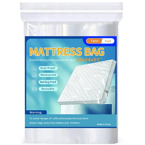 Clear Mattress Bags for Moving and Storage, Heavy Duty Waterproof Protector Cover, Twin Full Size Bed Mattress Organizer