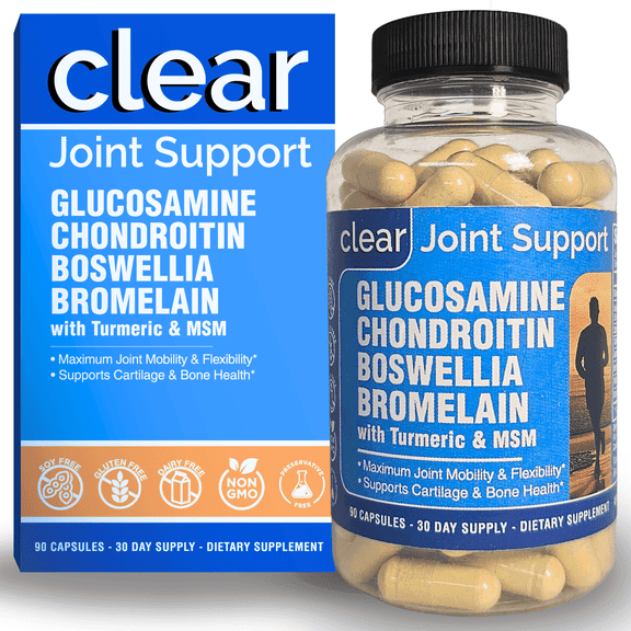 Clear Maximum Joint Support with Glucosamine, Chondroitin, MSM & Turmeric  Advanced Formula for Healthy Cartilage, Mobility & Bone Strength  with Boswellia, Quercetin & Bromelain  270 Capsules