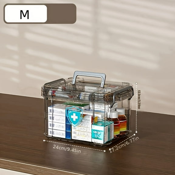 Clear Medicine Organizer Storage Box with Tray, Plastic First Aid Box Empty, Thickened Medicine Container Chest