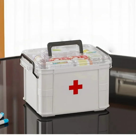 Clear Medicine Organizer Storage Box with Tray, Thickened Medicine Container Chest, Multipurpose Medical Case with Labels