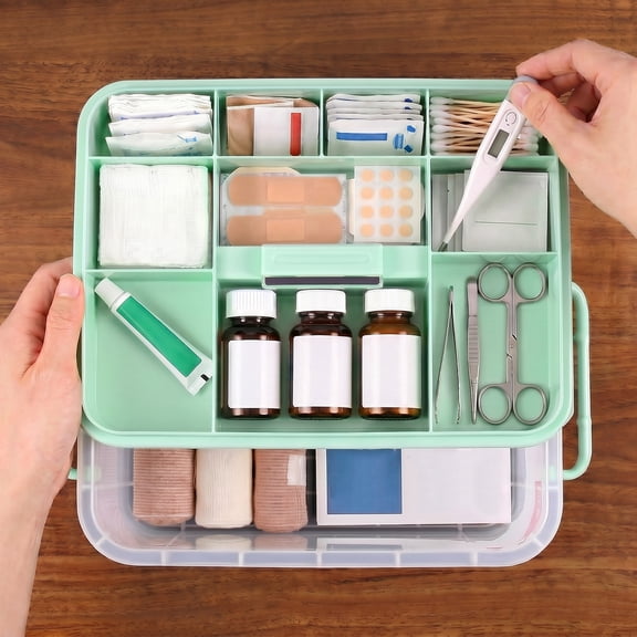 Clear Medicine Storage Box 2 Layer Large Capacity First Aid Box Empty with Handle Buckle Design Transparent Household Medical Organizer for Home Office Outdoor Emergency Use
