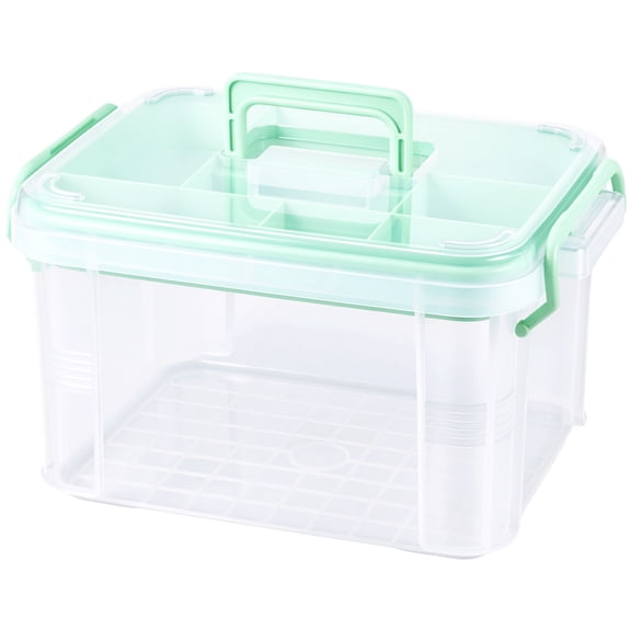 Clear Medicine Storage Box 2 Layer Large Capacity First Aid Box Empty with Handle Buckle Design Transparent Household Medical Organizer for Home Office Outdoor Emergency Use