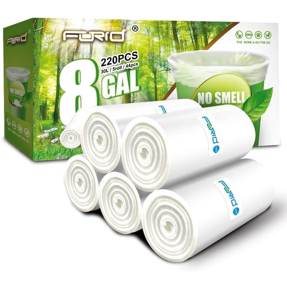 Clear Medium Garbage Bags 8 Gallon Plastic Trash Bags 30 Liter Wastebasket Bin Liners 220 Count for Bathroom Bedroom Office Trash Can