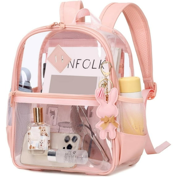 Clear Mesh Backpack for Stadium Events Approved 12×12×6, Thick TPU Mini Clear Bag with Front Pocket for Concert Sport Events Work Travel